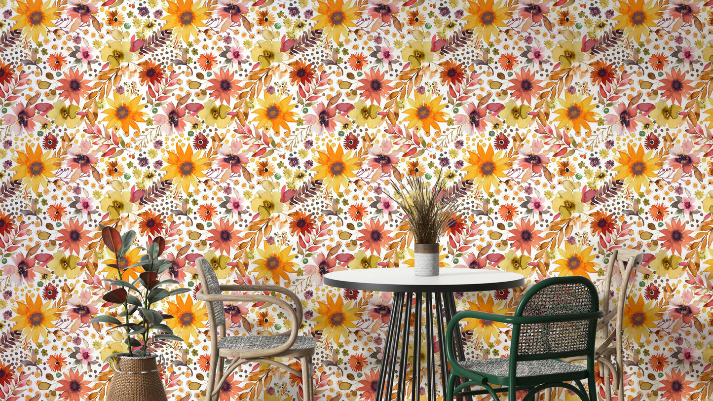 Big Sunflowers Floral Gold Wallpaper⁠