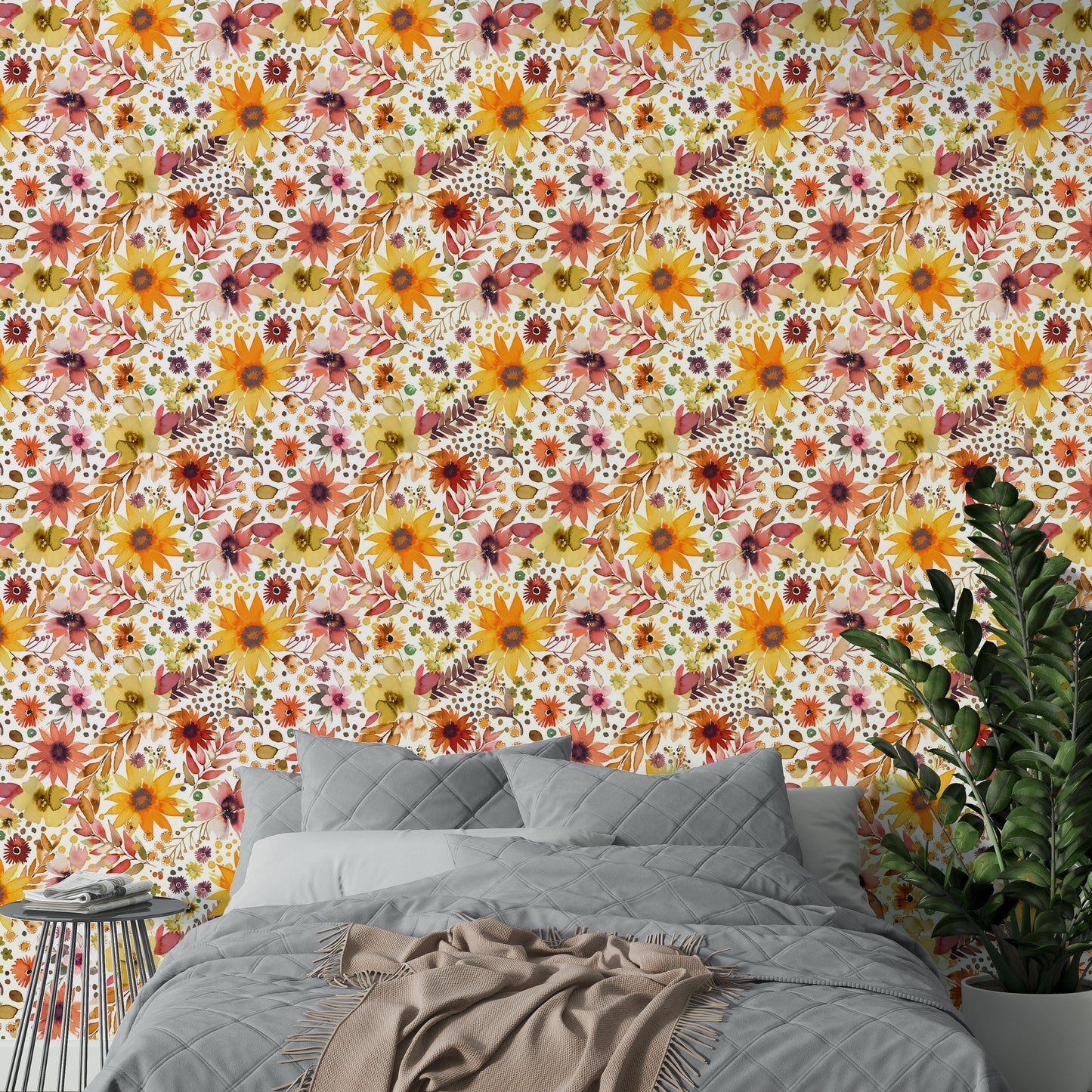 Big Sunflowers Floral Gold Wallpaper⁠