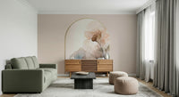 Wall mural with delicate floral designs fading into a misty background for subtle sophistication.
