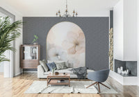 Dreamy wall mural with lush florals forming a romantic arch, perfect for bedroom or living spaces.