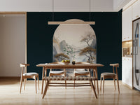 Nature-inspired mural showcasing golden foliage and an arched tree design for a grand statement wall.