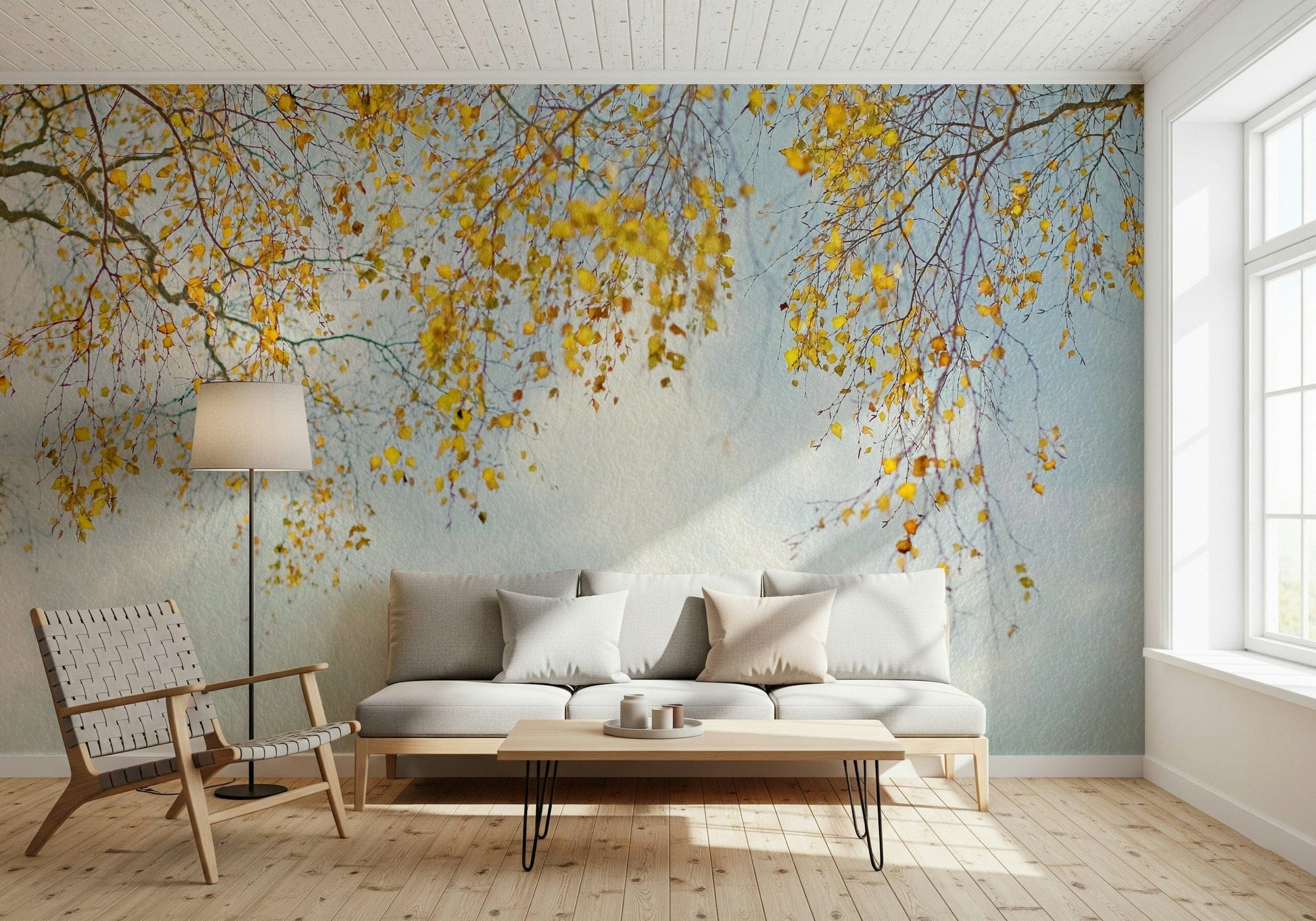 Breathtaking Autumn Hues Woodland design for walls, sunny leaflets.