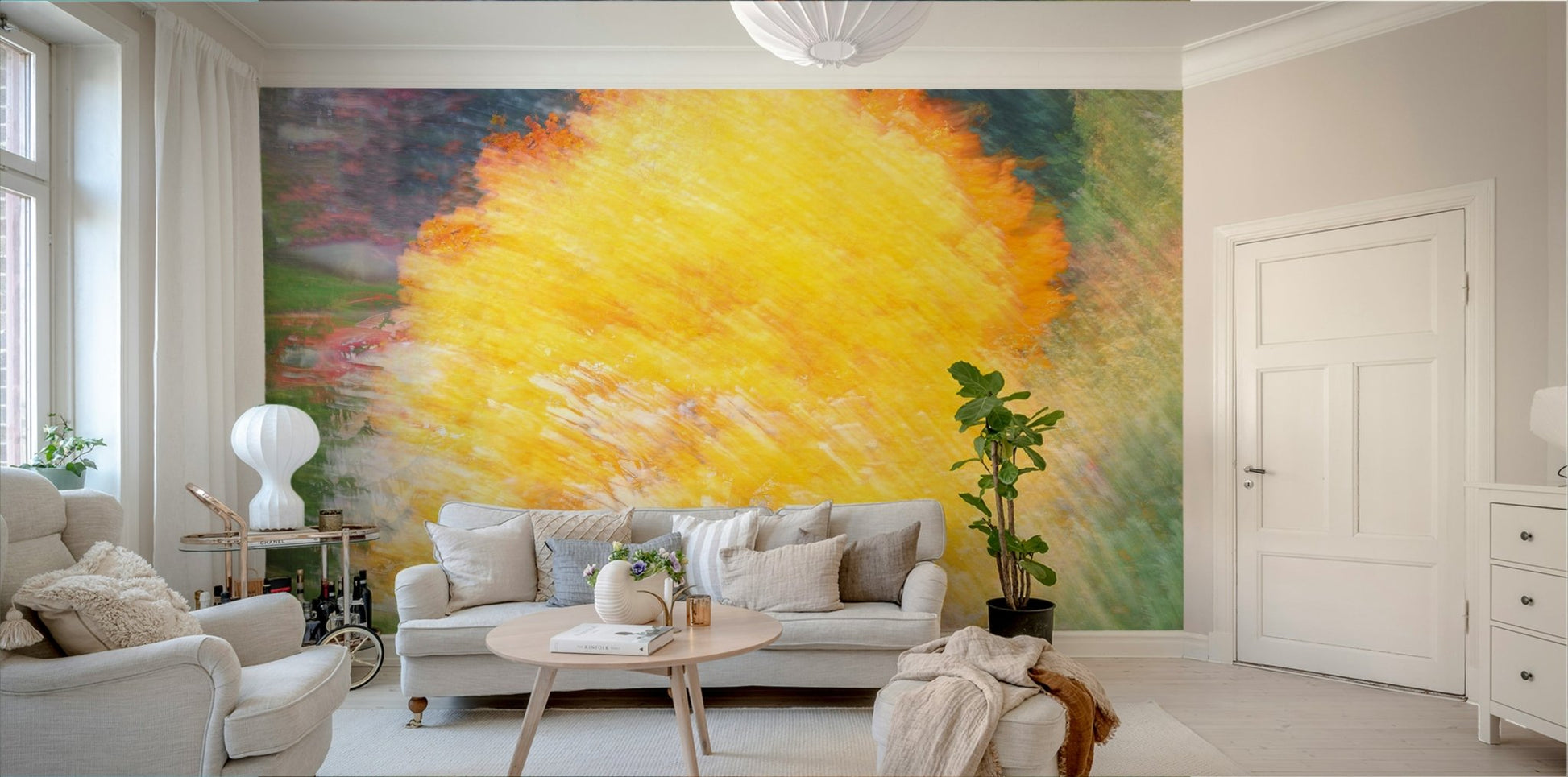 Golden tree mural wallpaper
