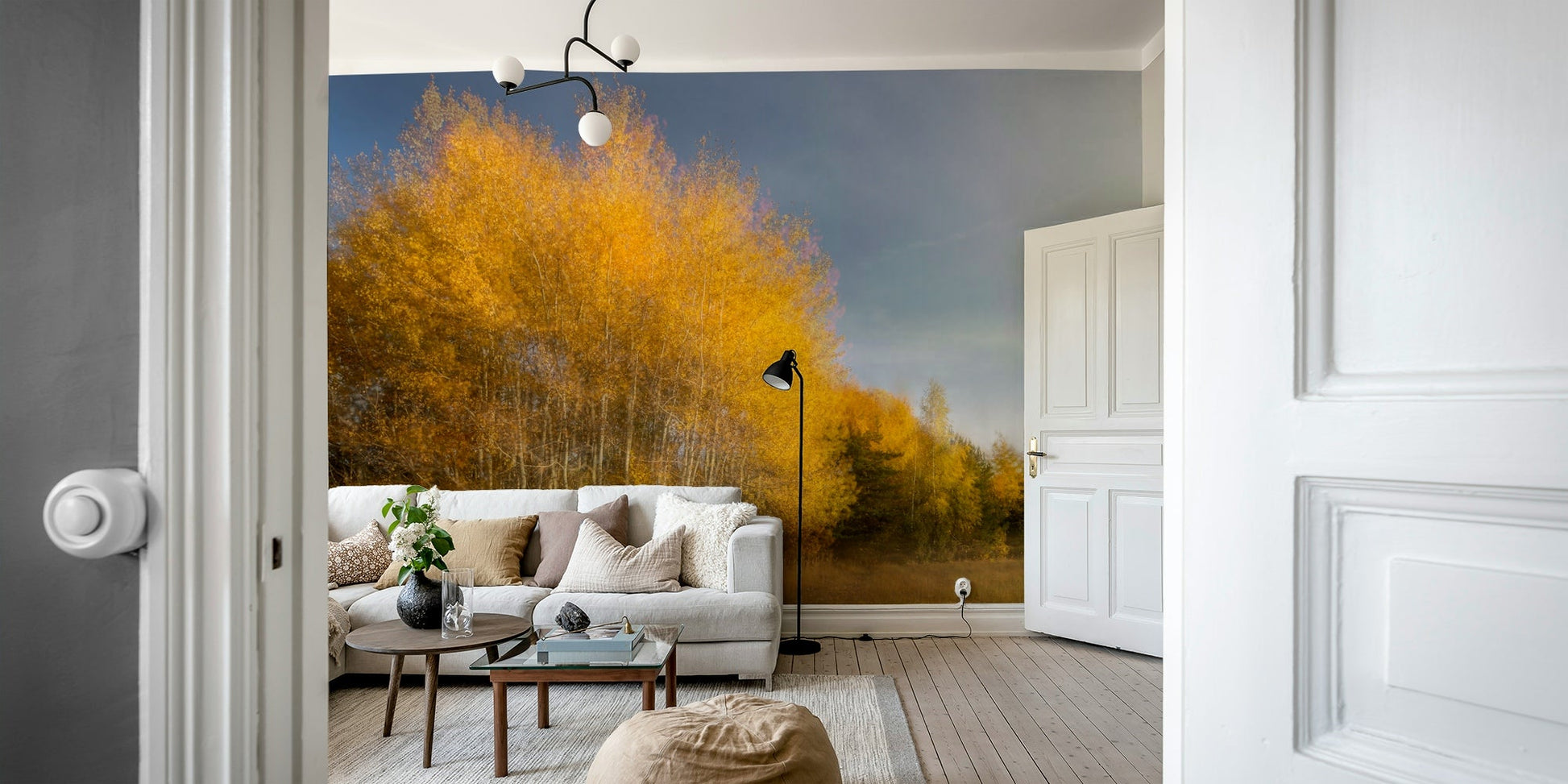 The high-resolution print shows detailed textures of the tree bark and fallen leaves.

