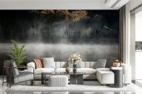 Solitude mural, dramatic gold and silver foliage imagery.