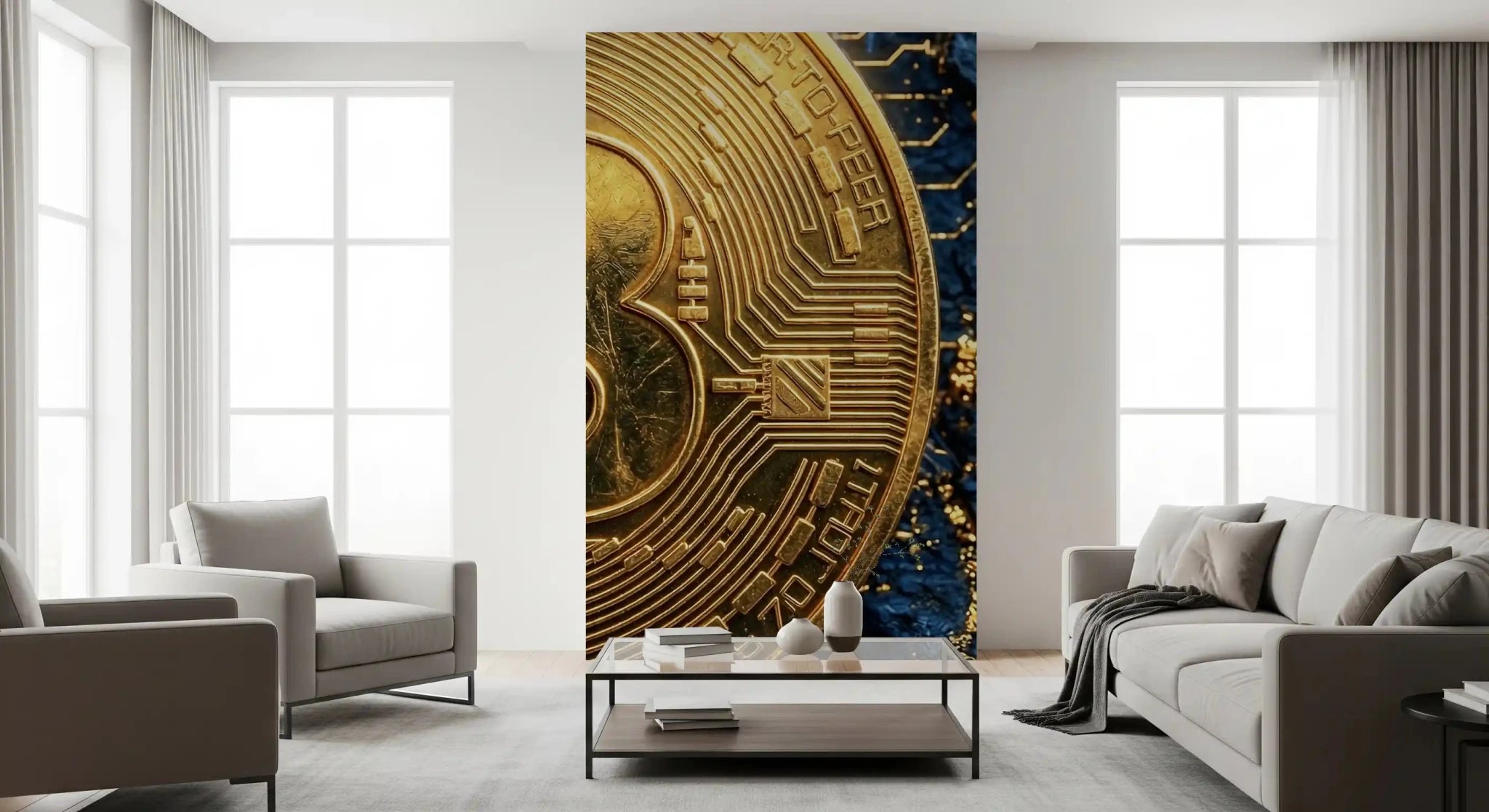 Golden Bitcoin Matrix - Crypto Tech Wall Mural | Buy in UK