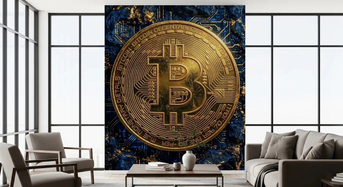 Bitcoin Matrix Style Golden Bitcoin Matrix - Crypto Tech Wall Mural | Buy in UK