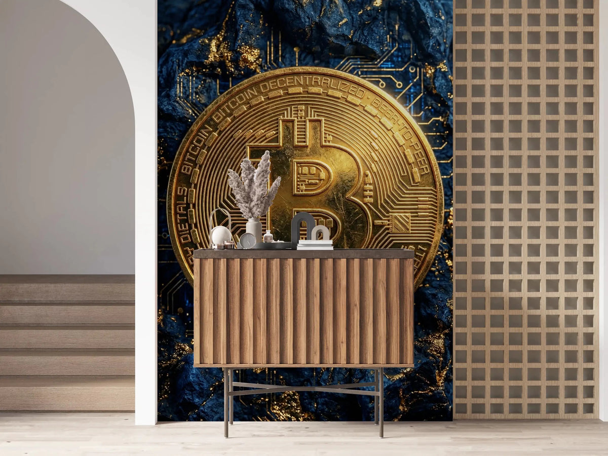 Bitcoin Matrix Style Golden Bitcoin Matrix - Crypto Tech Wall Mural | Buy in UK