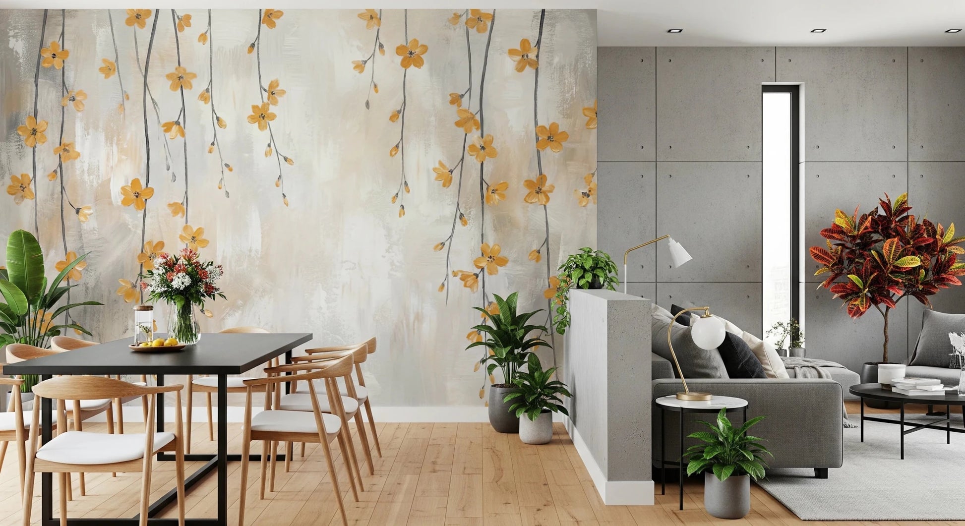 Golden Bloom Cascade Wall Mural