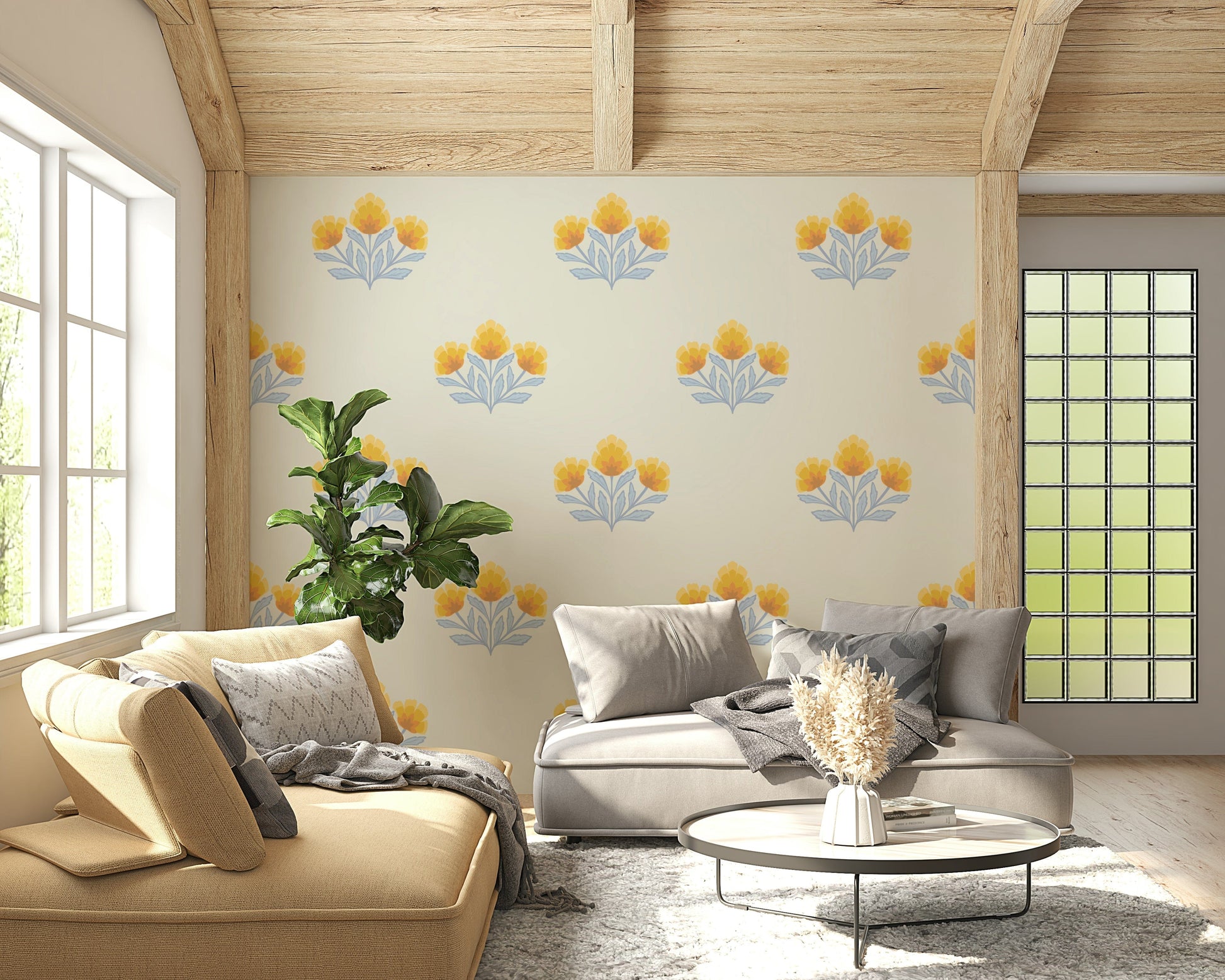 Scattered decorative bouquet pattern in Golden Bloom Repeat cheerful design.