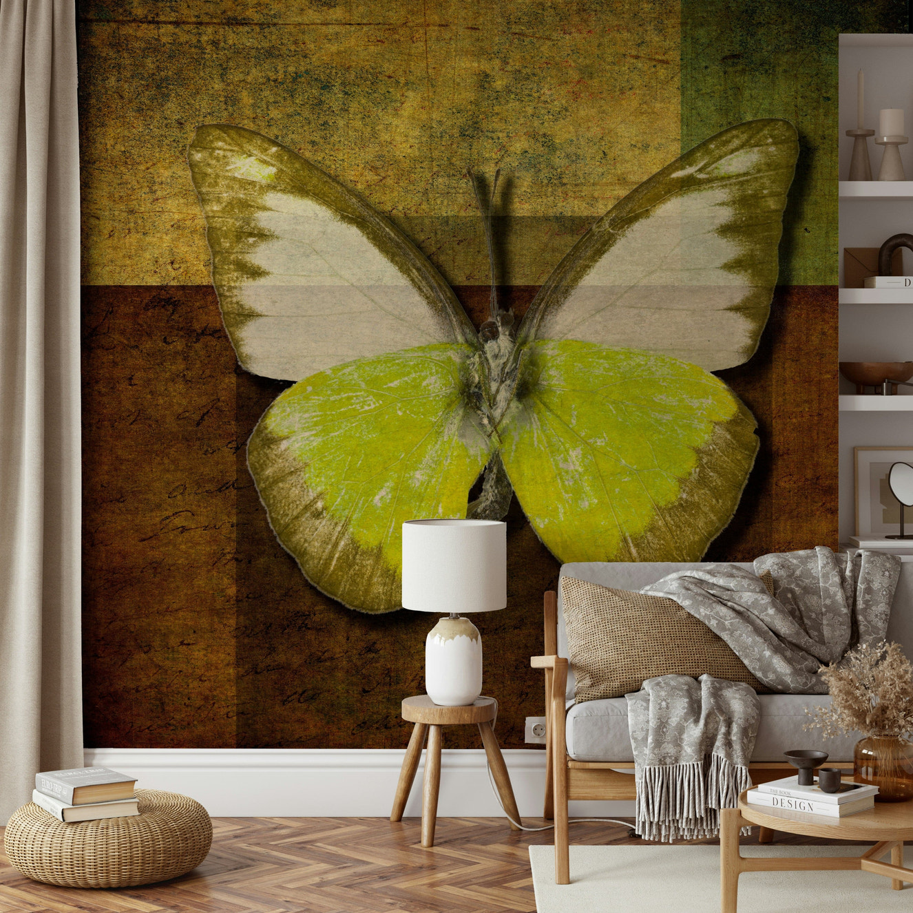 Golden Wings Wallpaper Moth insect bright yellow accent vintage style.
