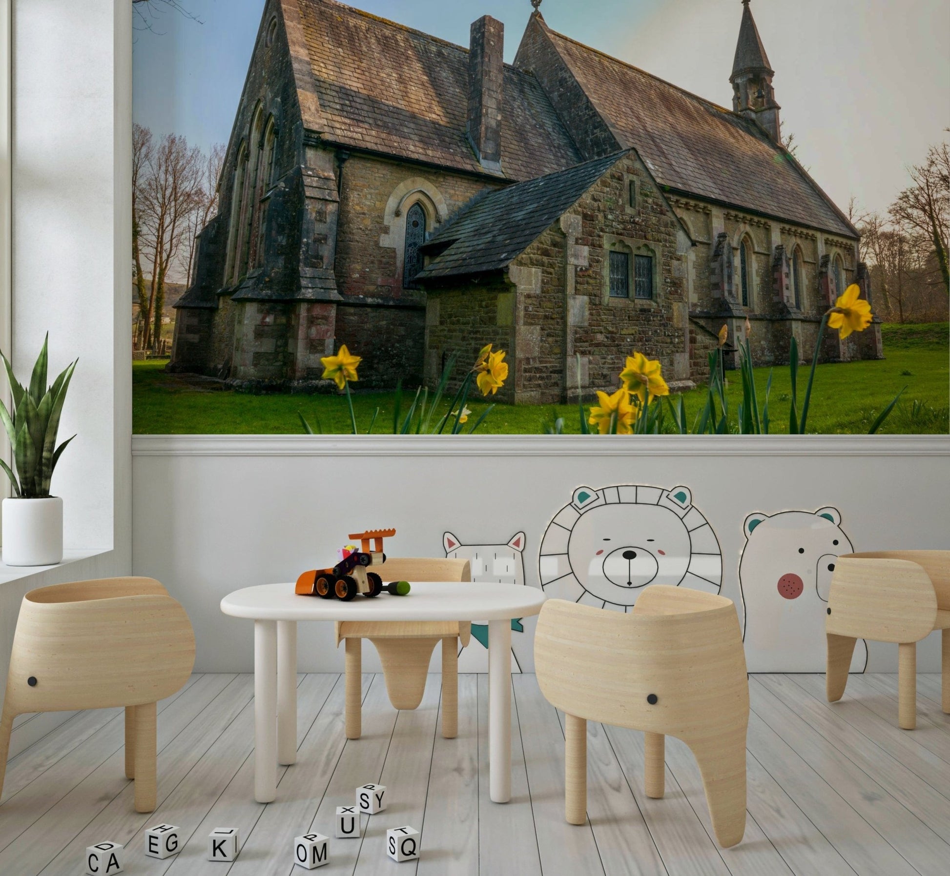 Outdoor scenic view on Golden Daffodils wall mural highlighting seasonal spring flora.