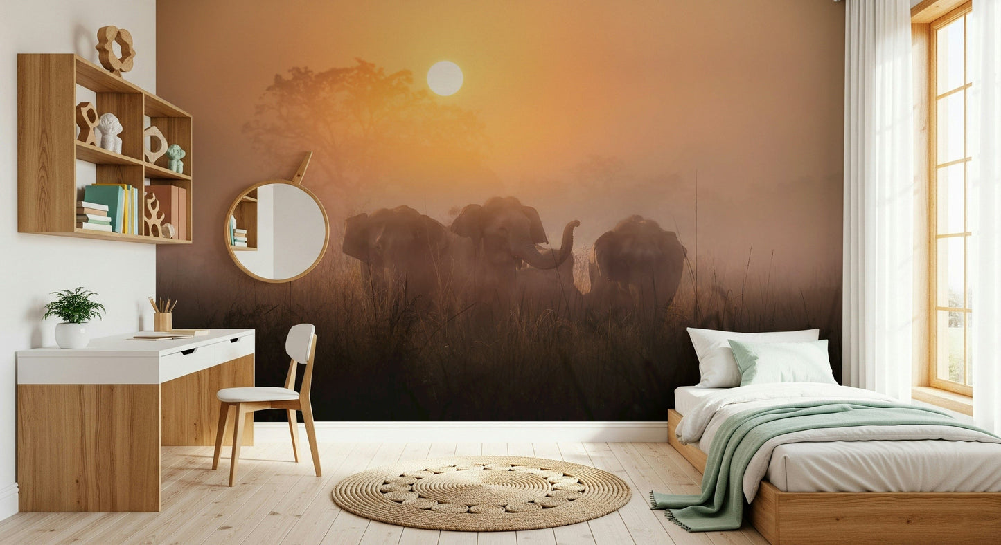 Golden Dawn Elephants Wall Mural -2425886