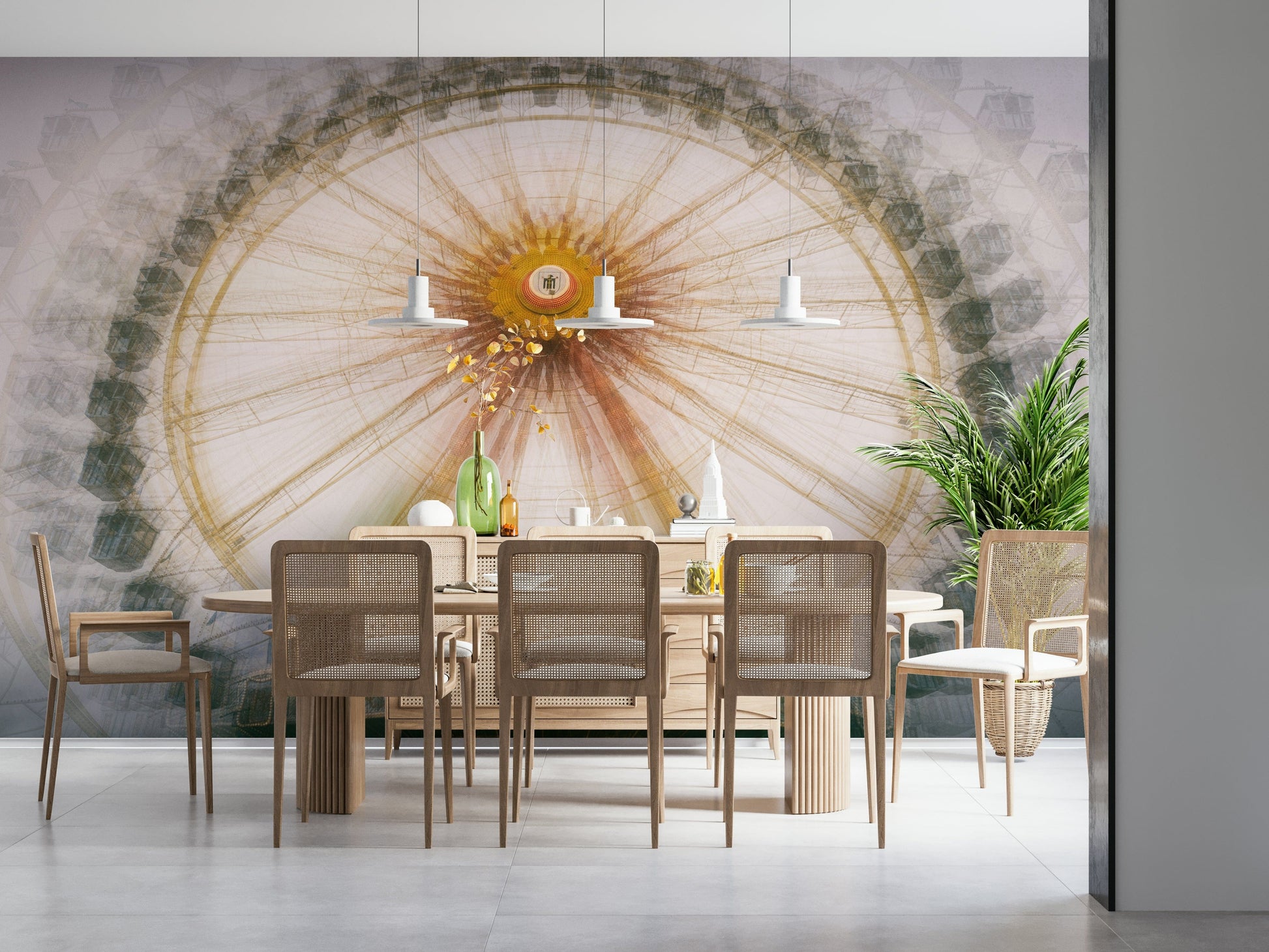 Sunlit Bike Wall Mural – Elegant mural depicting a bicycle scene drenched in warm golden tones.