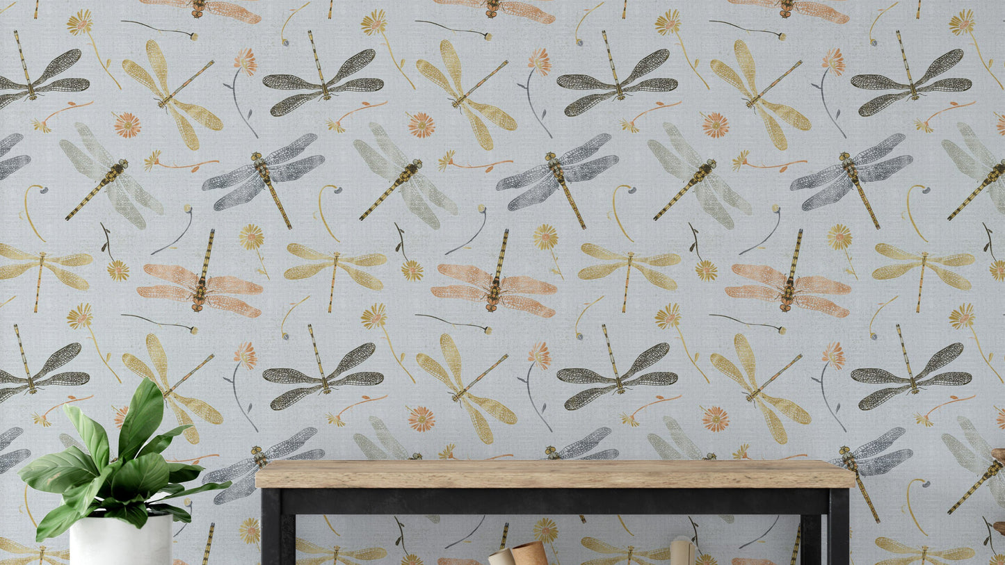 Dragonfly Damselfly Golden Gray Wallpaper