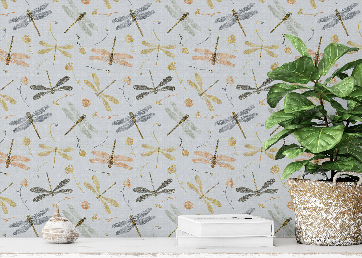 Dragonfly Damselfly Golden Gray Wallpaper