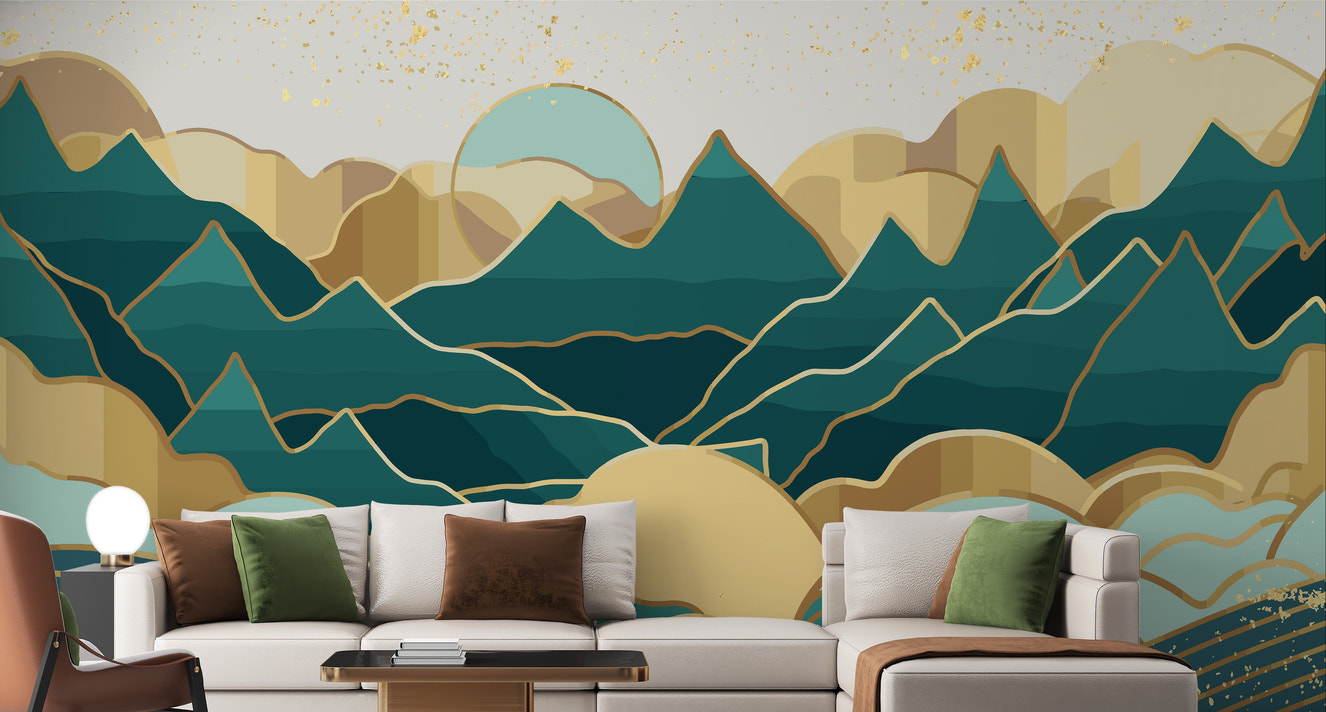 Golden Green Handmade Mount 3D Wallpaper Mural - Giffywalls