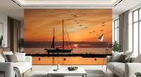Horizon Golden Horizon wall decoration peaceful scene boat flying wildlife.