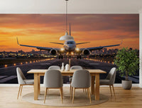 Realistic Golden Hour Ascent airplane runway wall mural perspective