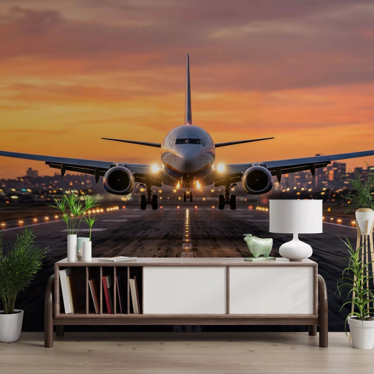 Scenic Golden Hour Ascent aircraft takeoff wall mural hallway