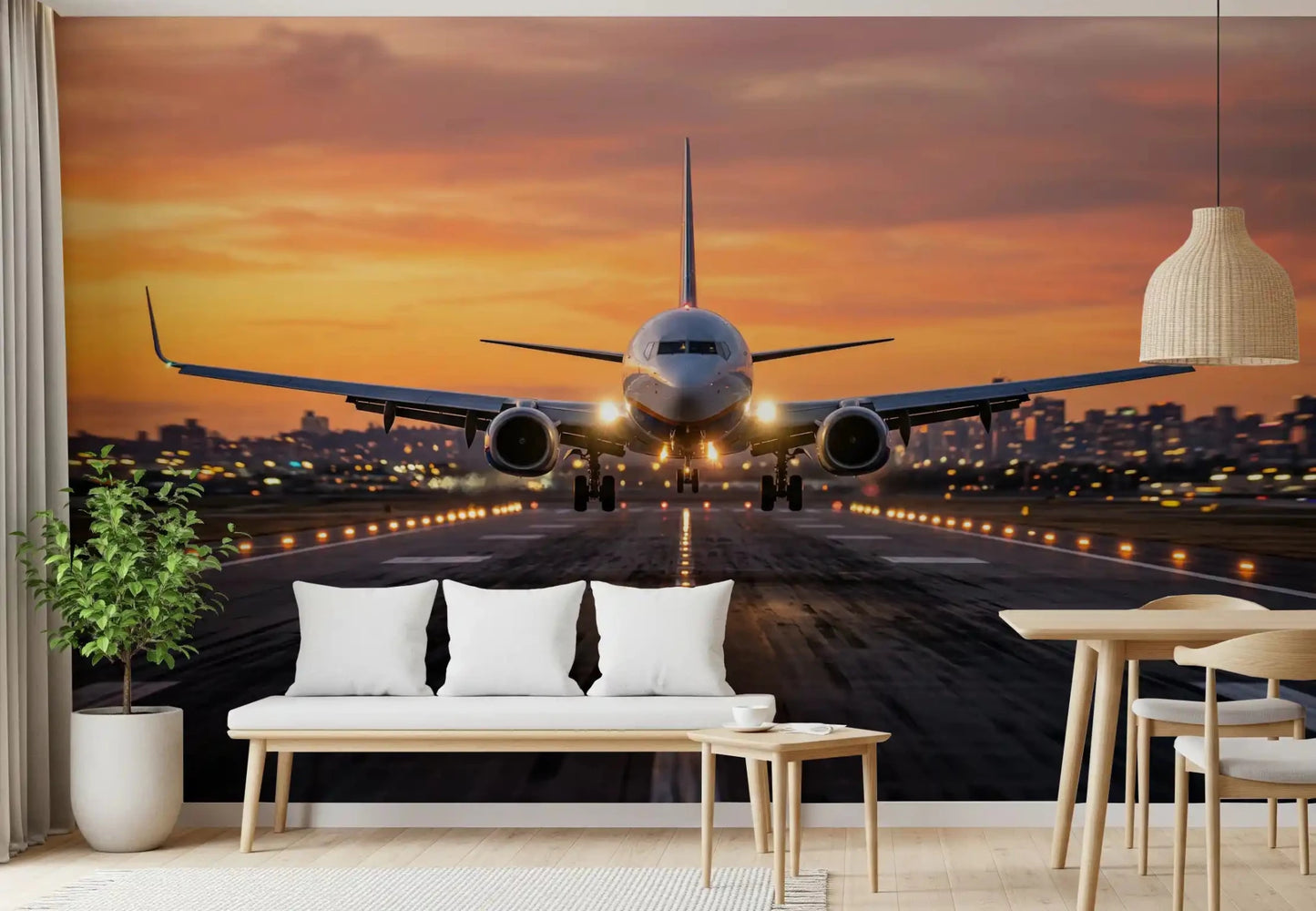 Stunning Golden Hour Ascent aircraft skyline wall mural at sunset