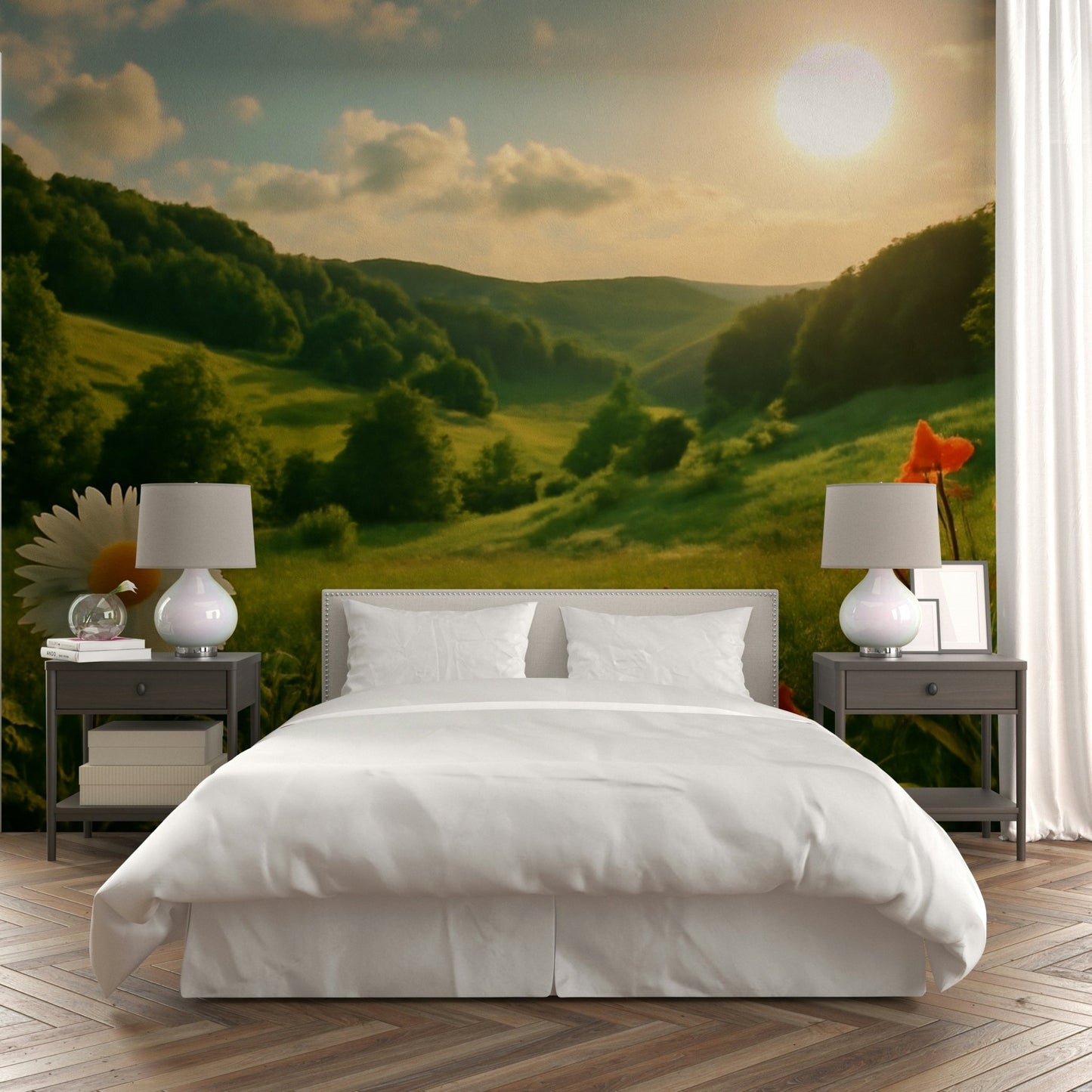 Nature-inspired floral mural wallpaper
