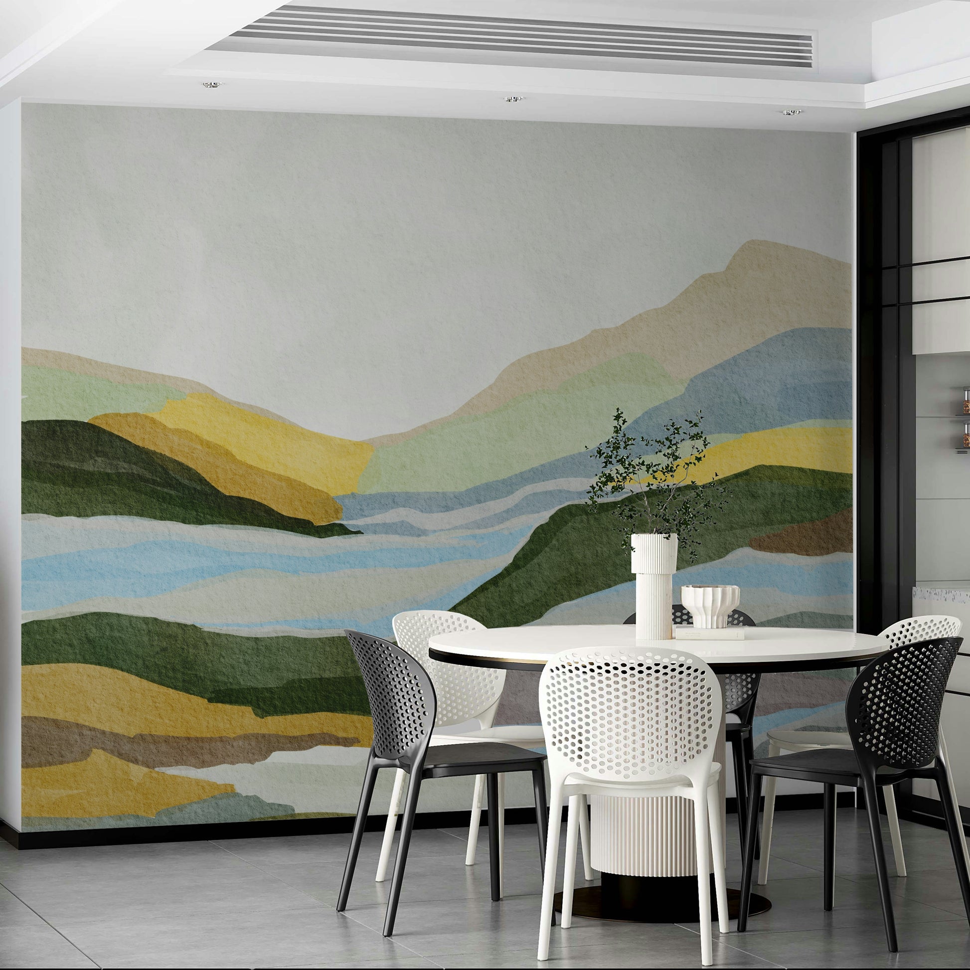 Bedroom warm landscape mural


