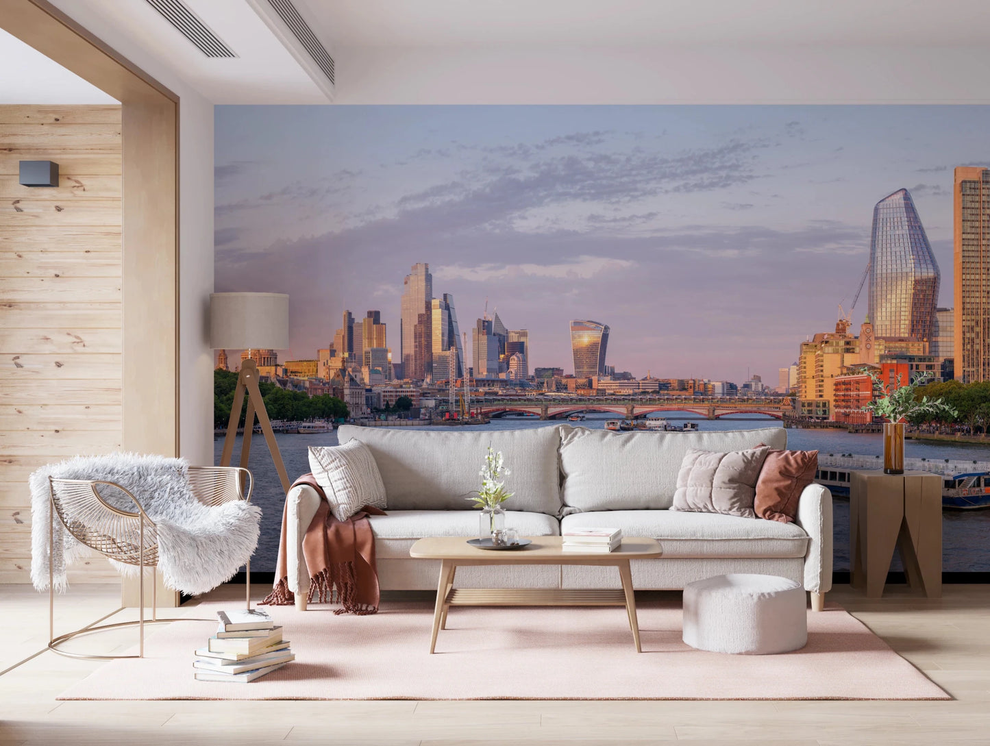 Peaceful evening cityscape in this Golden Hour on the Thames wallpaper design.