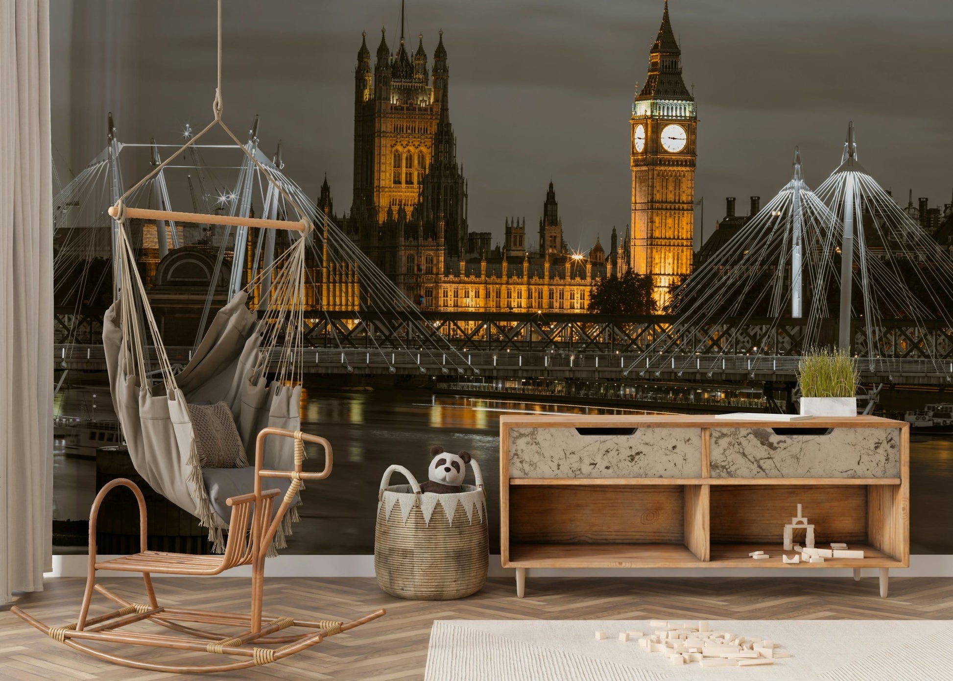 Atmospheric city scene featuring the Thames River and bridge

