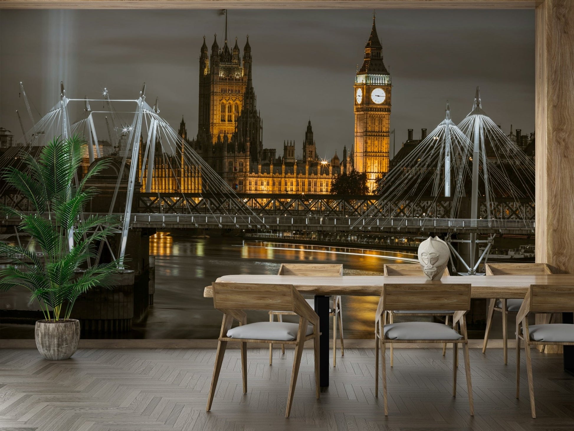 Stunning cityscape of London with Big Ben and glowing bridge

