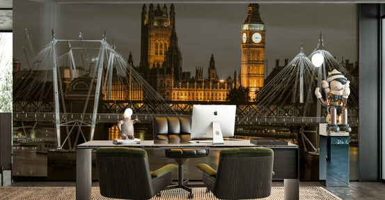 London’s iconic Big Ben captured in a night view wall mural

