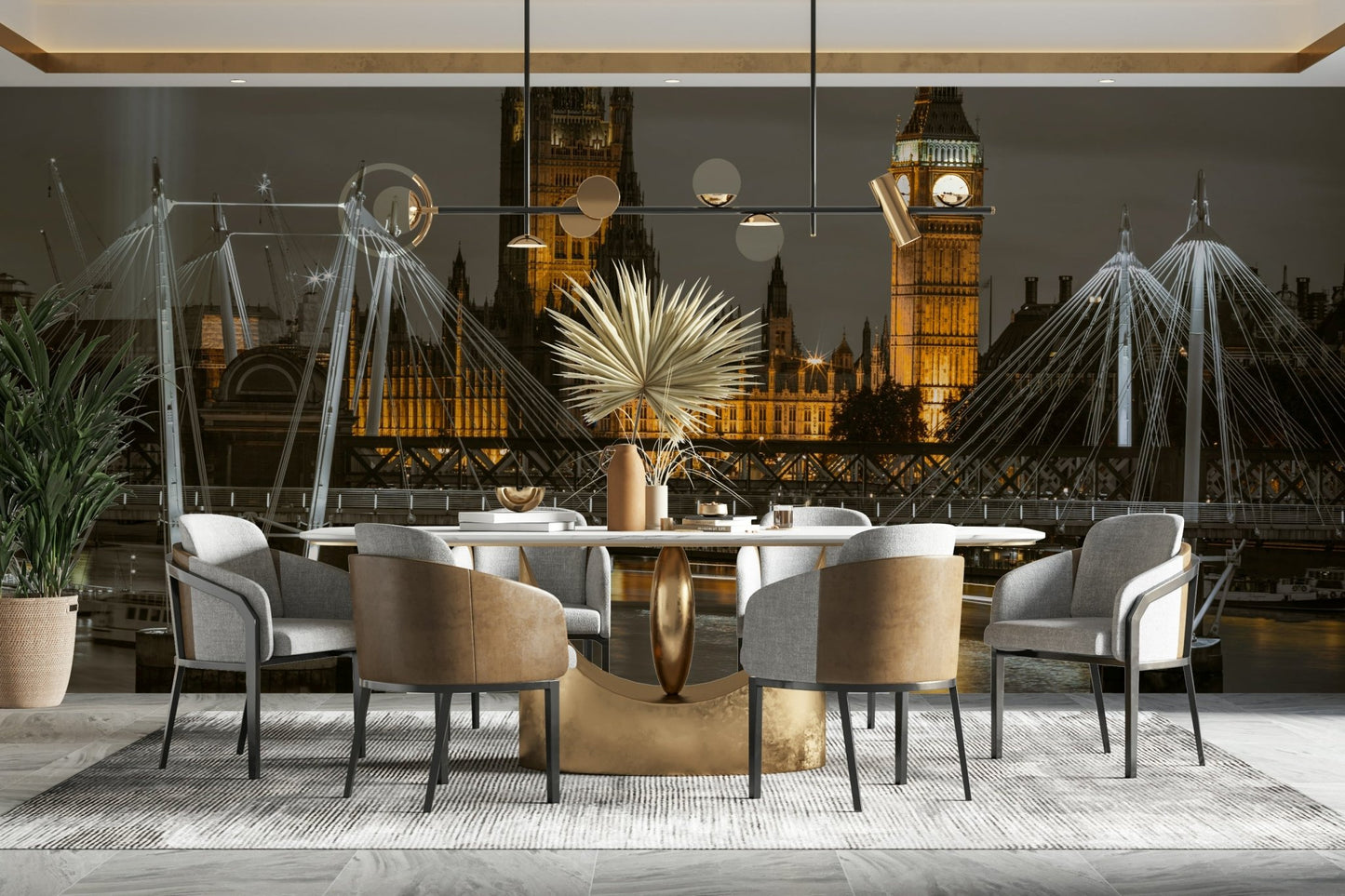 Golden Jubilee Bridge with intricate lighting in the mural

