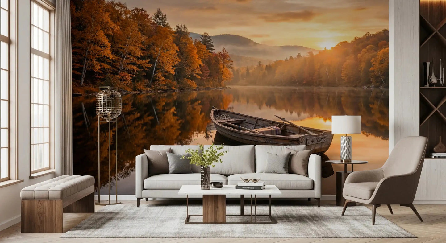 Autumn forest wall mural pairs nicely with a study room Living area