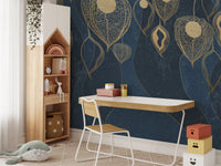 Golden Leaves on Dark Blue Wallpaper Murals - Giffywalls