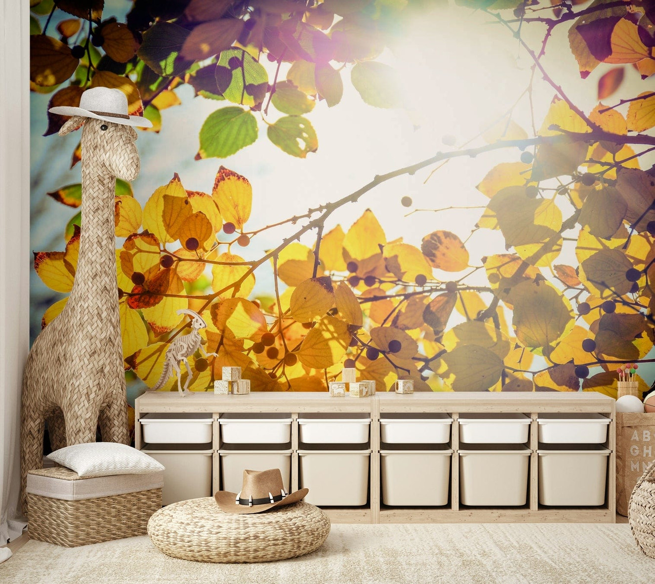 A beautiful snowy landscape wallpaper mural for a modern home.

