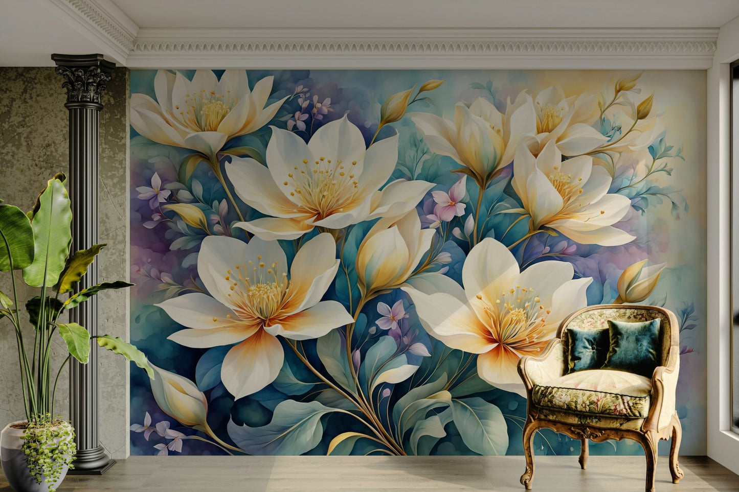 The room's lighting highlights the peaceful feel of the pattern.

