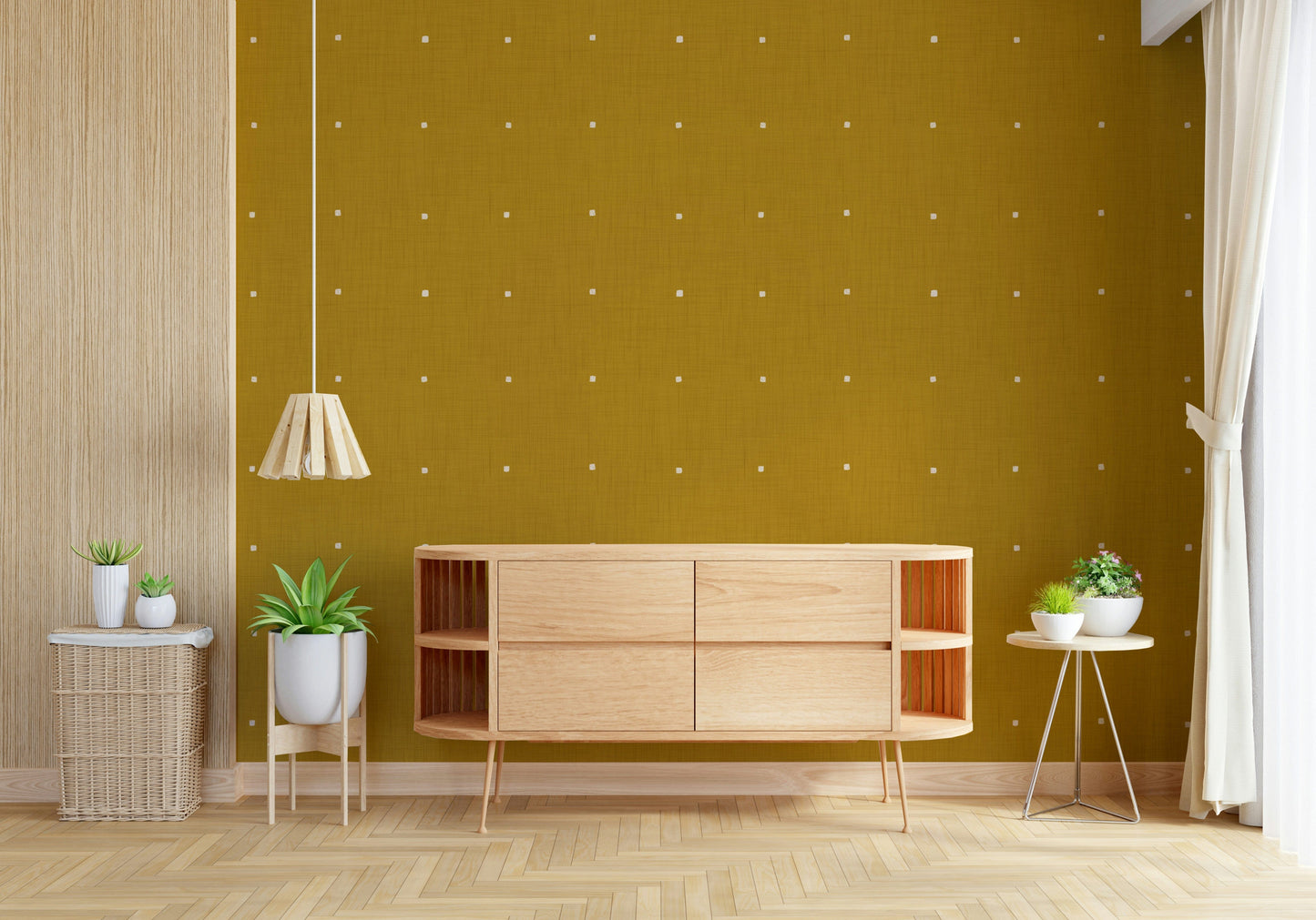 Mustard yellow woven wallpaper subtle cream stipple design Golden Haze Texture