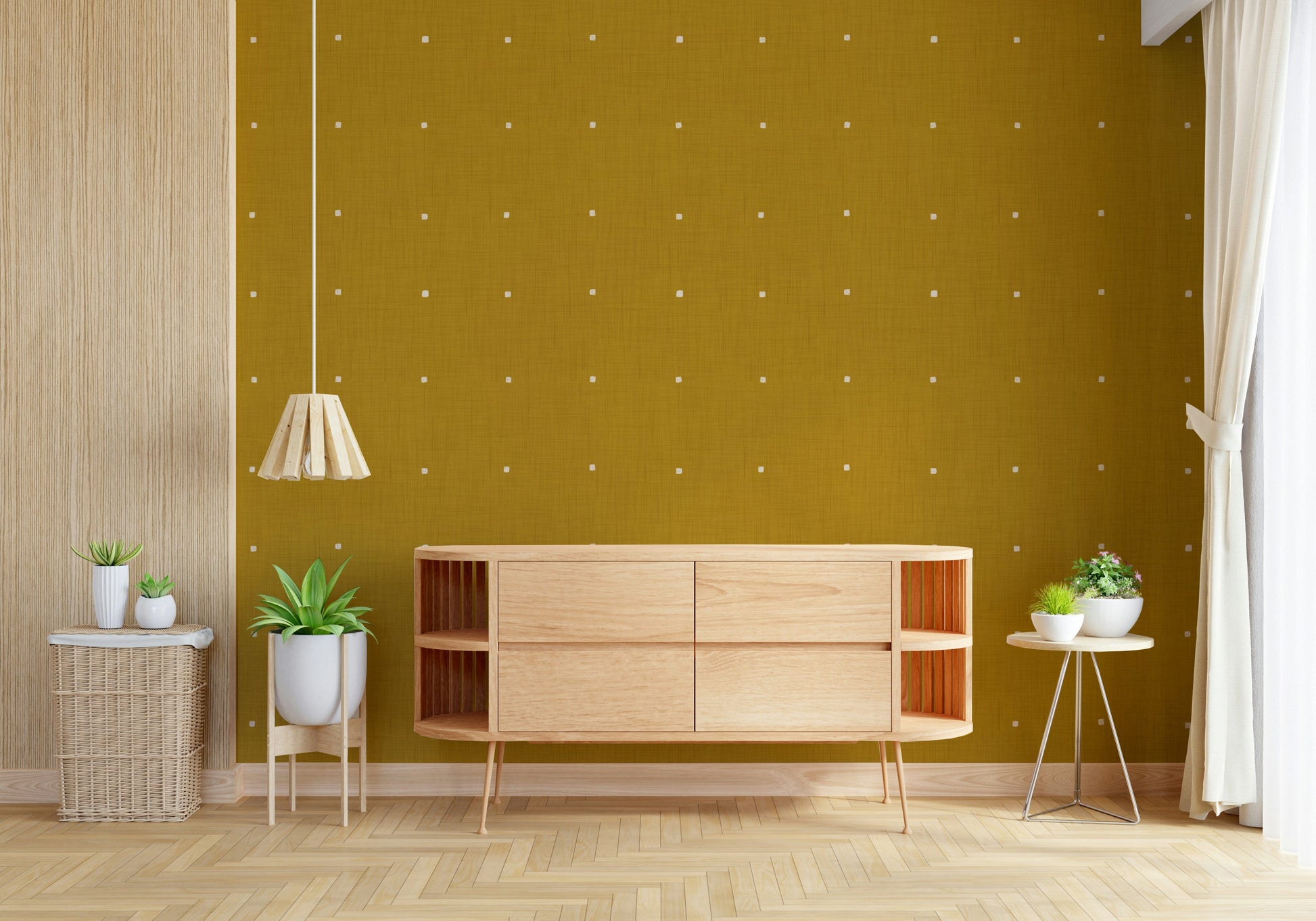 Mustard yellow woven wallpaper subtle cream stipple design Golden Haze Texture