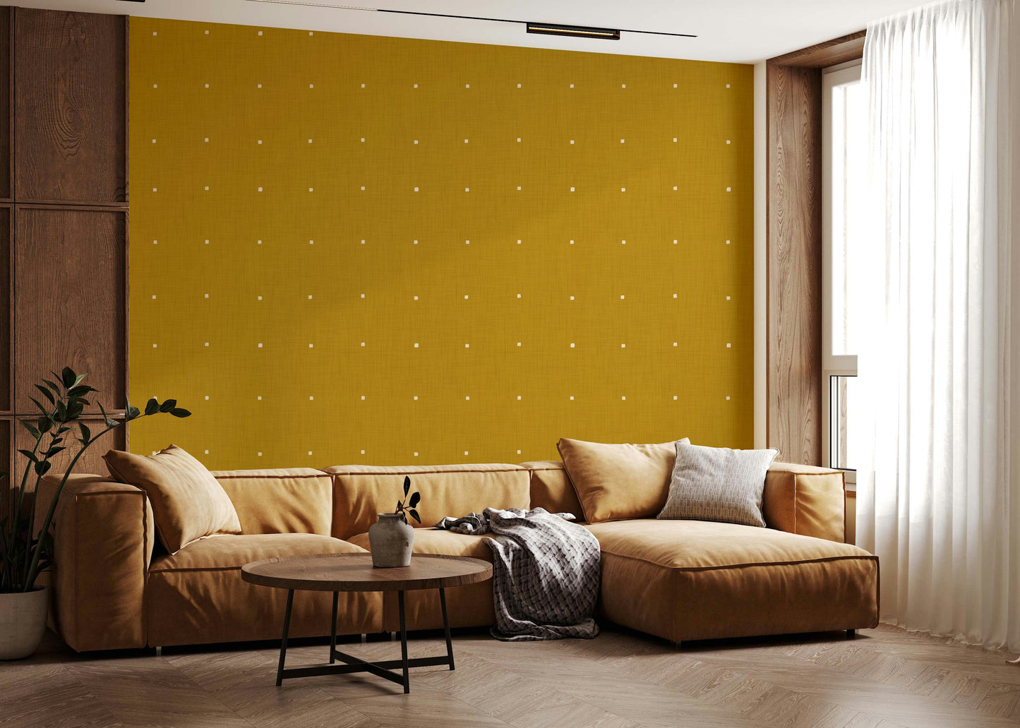 Golden Haze Texture wall mural ochre fabric look minimalist white flecks