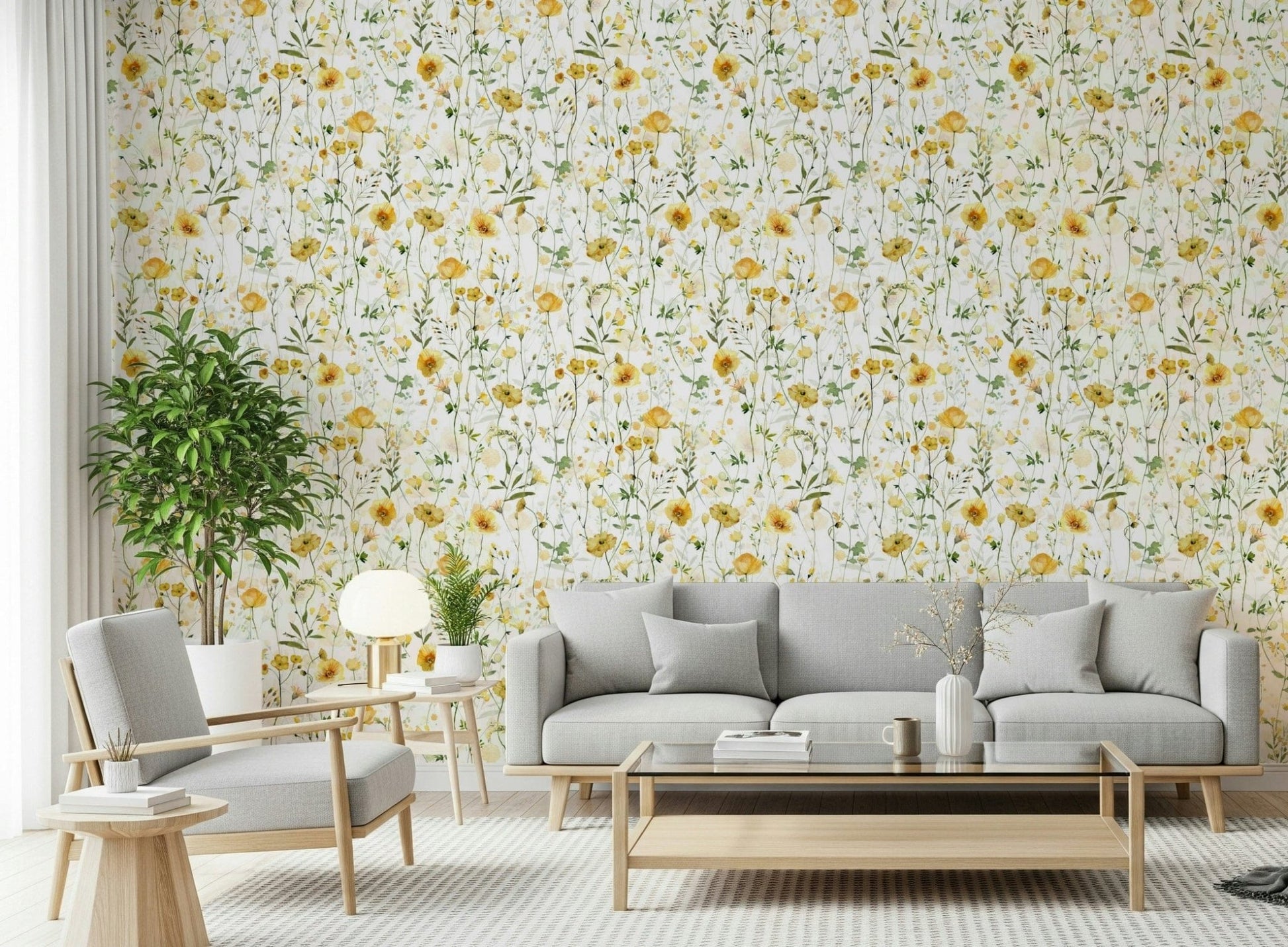 Abstract Golden Meadow Blooms, vibrant yellow flower illustration wall art.