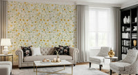 Golden Meadow Blooms wallpaper for walls, subtle natural fine art print.