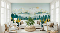 Artistic nature mural with gold tones for a relaxed bedroom.