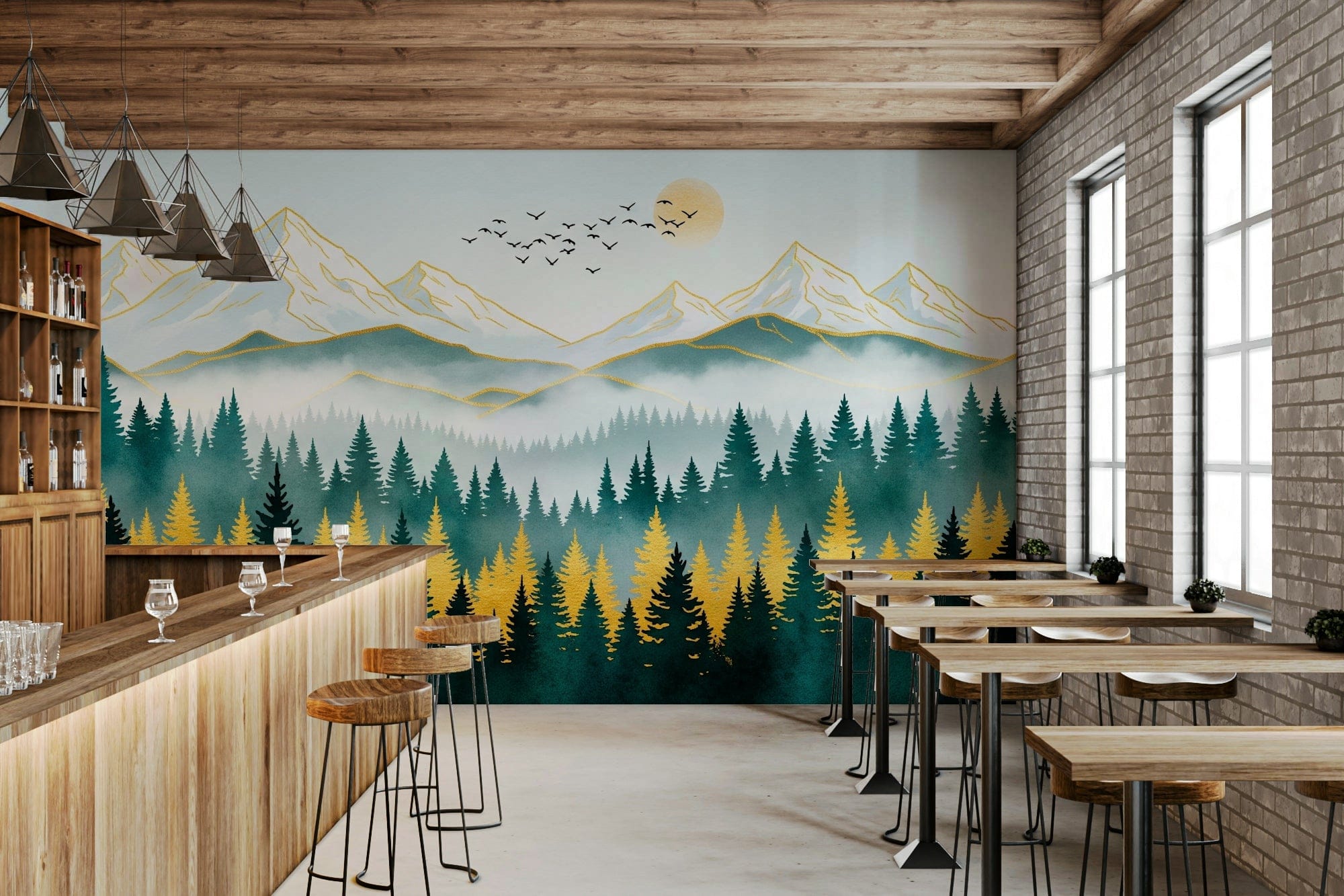 Golden Peaks Wall Mural for a bright and airy living space.
