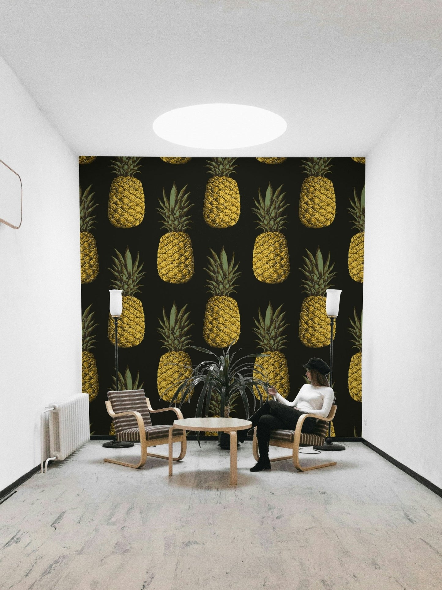 Fun and elegant golden pineapples wallpaper for modern spaces

