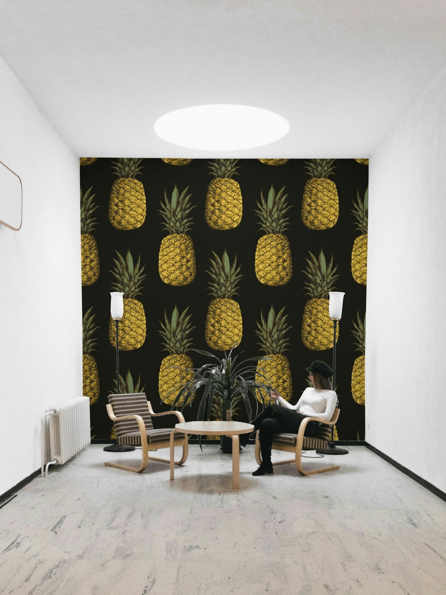 Fun and elegant golden pineapples wallpaper for modern spaces

