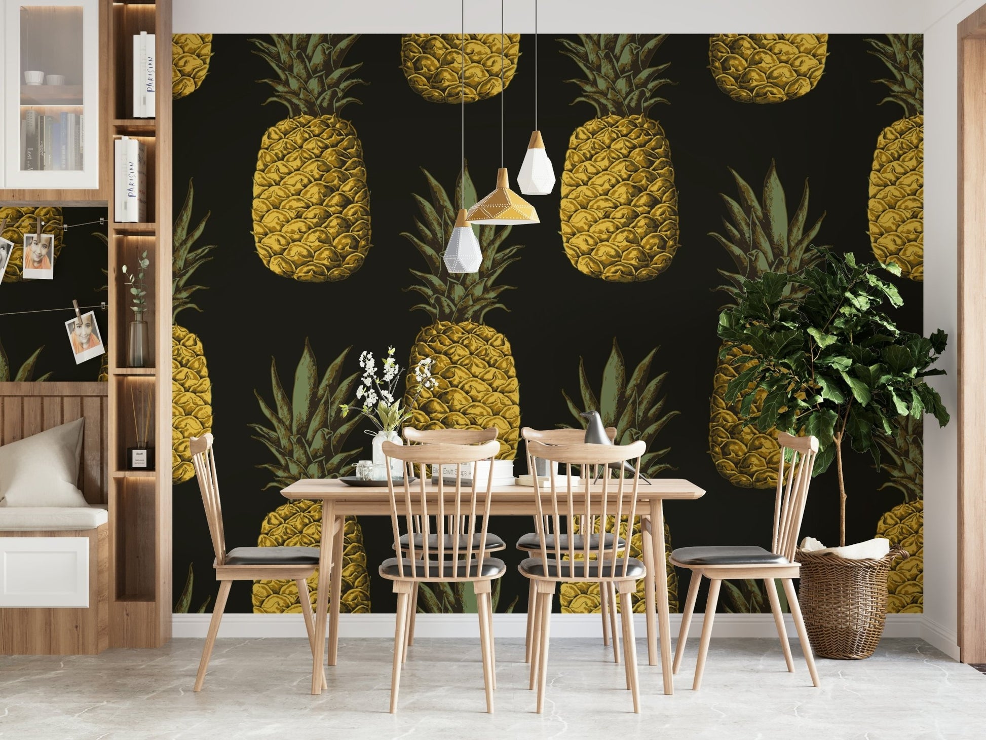 Golden pineapple wallpaper with vibrant, bold design

