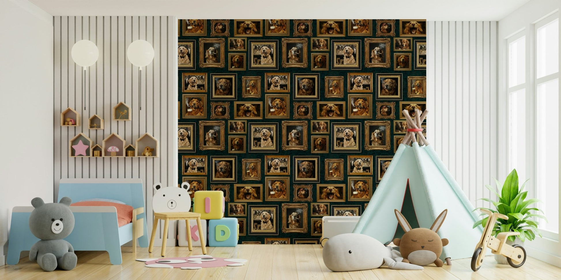 Golden Retriever gallery wallpaper for a pet lover's room.

