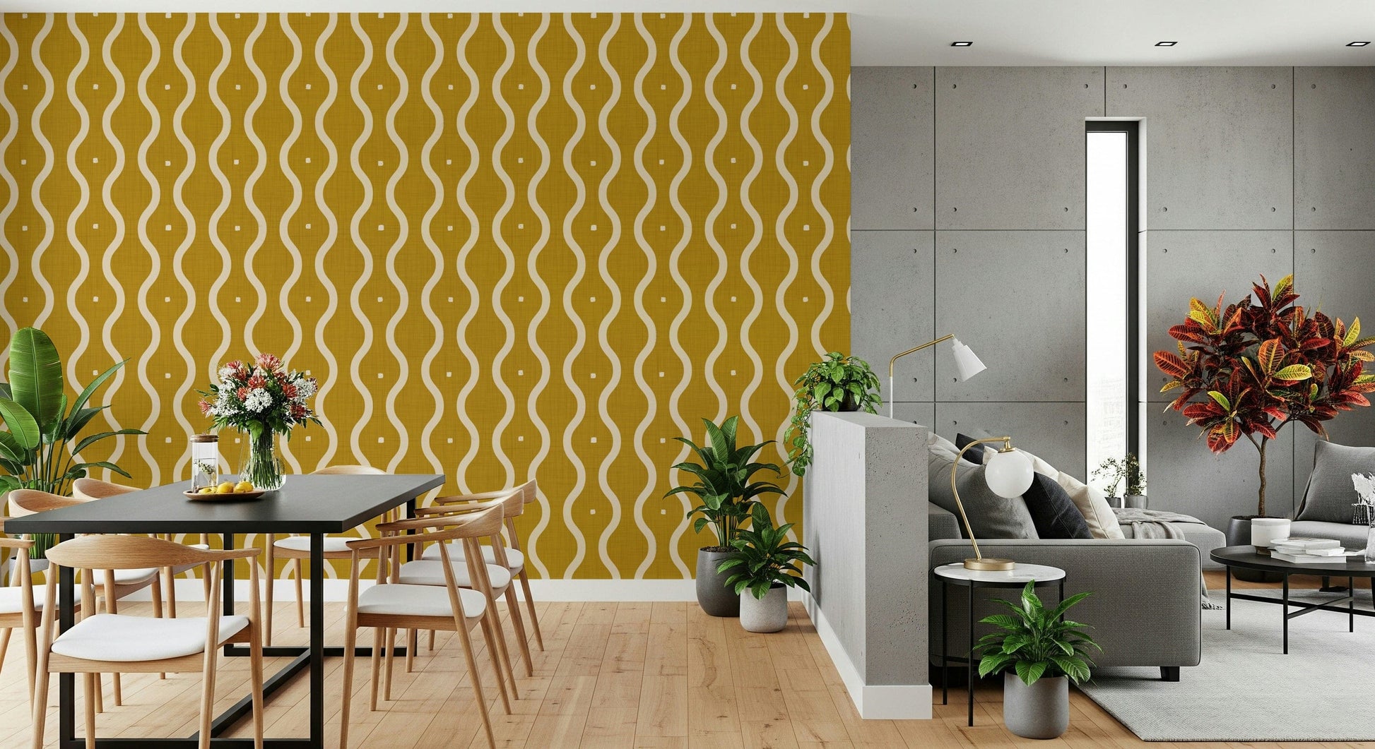 Designer wallpaper for walls, gentle movement, warm neutral tones.