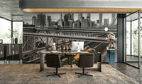 New York cityscape mural with yellow taxis standing out in the scene

