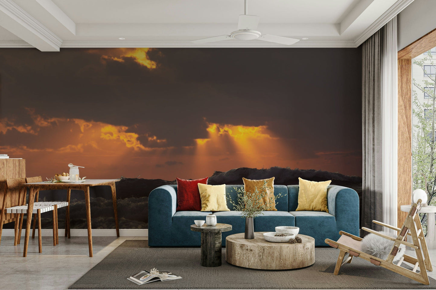 A beautiful serene abstract wall mural with flowing lines.

